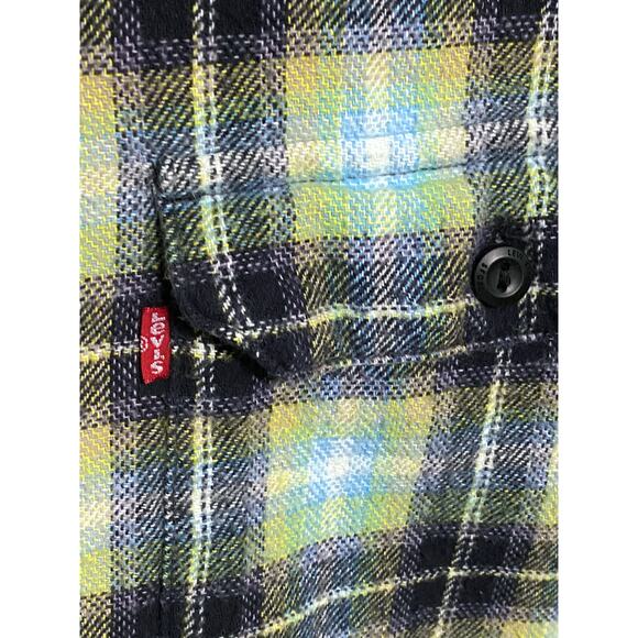 Levis The Worker Relaxed Fit Plaid Flannel Shirt Men XXL Green Blue Casual Cozy - Picture 6 of 9